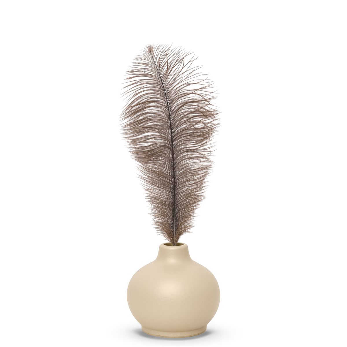 Beige ceramic vase with ostrich plume