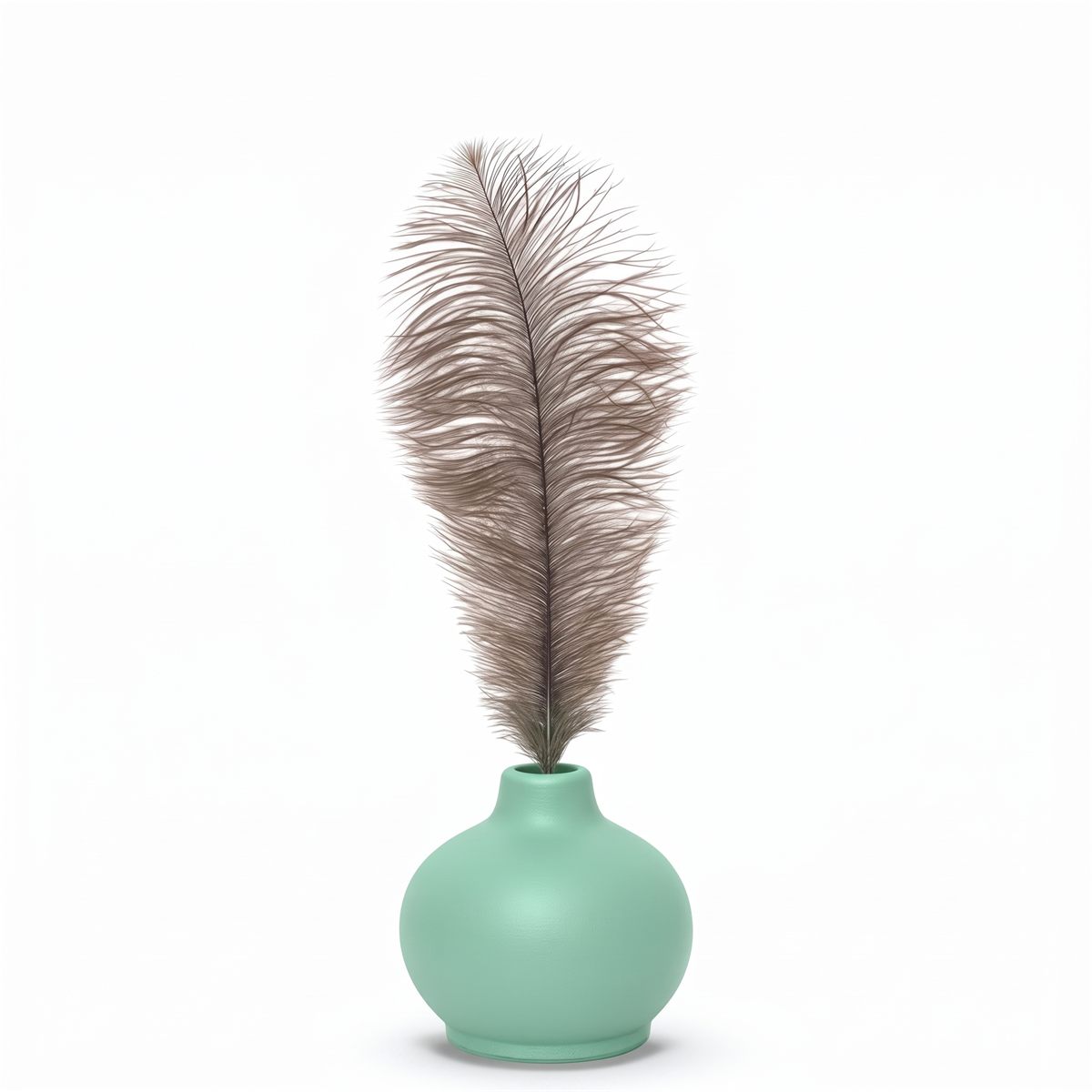 Mint green ceramic vase with ostrich plume